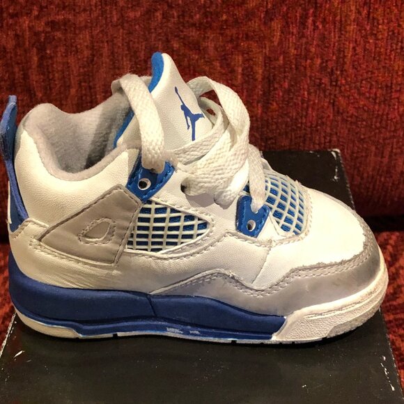 Vintage Boys Jordan 4 Retro Toddler Size 4C in Military Blue N Grey - Picture 10 of 15
